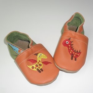 Puschen Gr. 22 orange/lindgrün Dinos