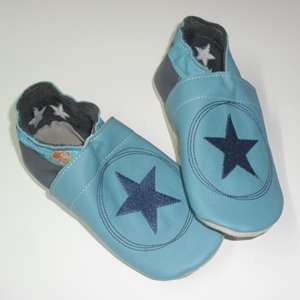 Puschen Gr. 28 türkis/denim Stern