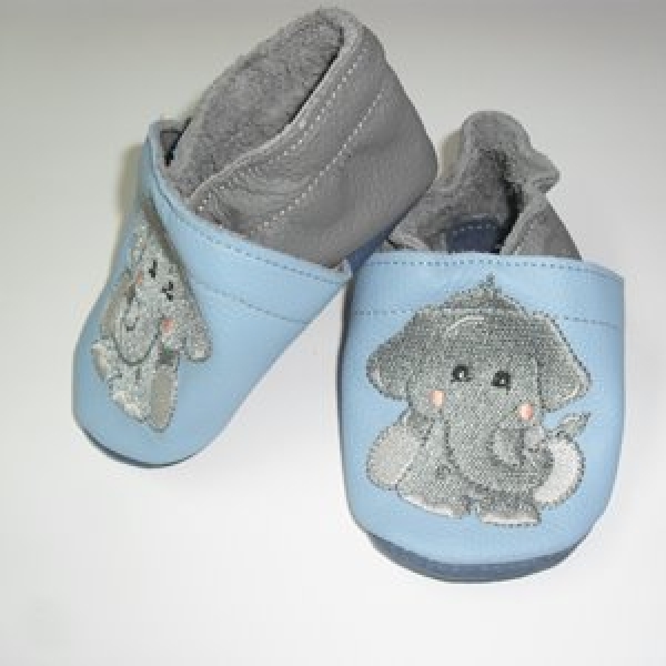 Puschen Gr. 19 hellblau/grau Elefant