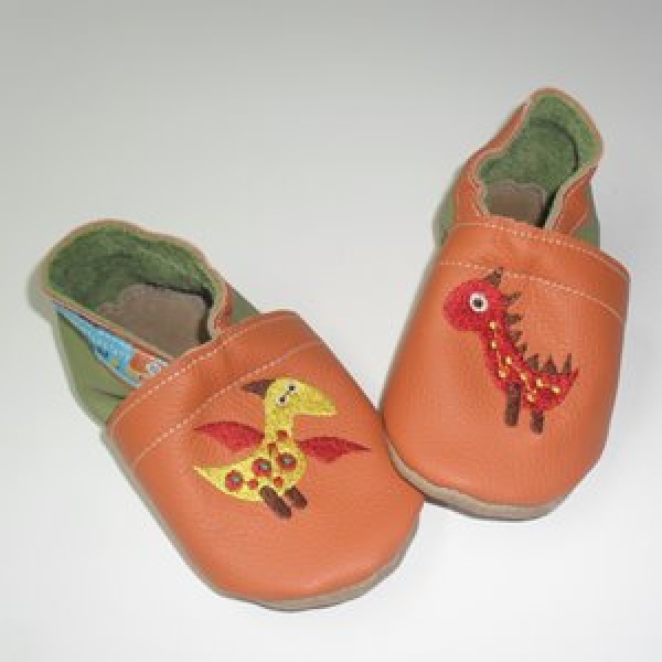 Puschen Gr. 22 orange/lindgrün Dinos