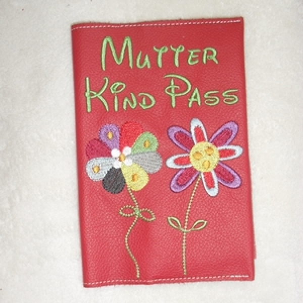 Mutter Kind Pass-Hülle Blumen rot