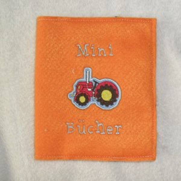 Mini Buch-Hülle orange Traktor